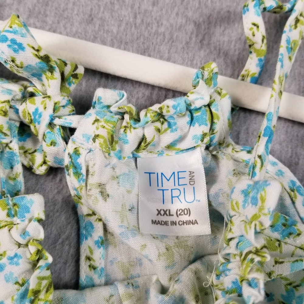 Time and Tru Halter Tank Top Women 2XL XXL 20 Blue Green Floral Drawstring Neck - Picture 5 of 9